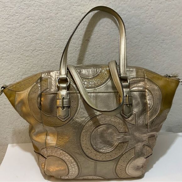 2011 Coach Chelsea Inlaid Perforated Leather Emerson Satchel Leather Rare - Picture 2 of 10